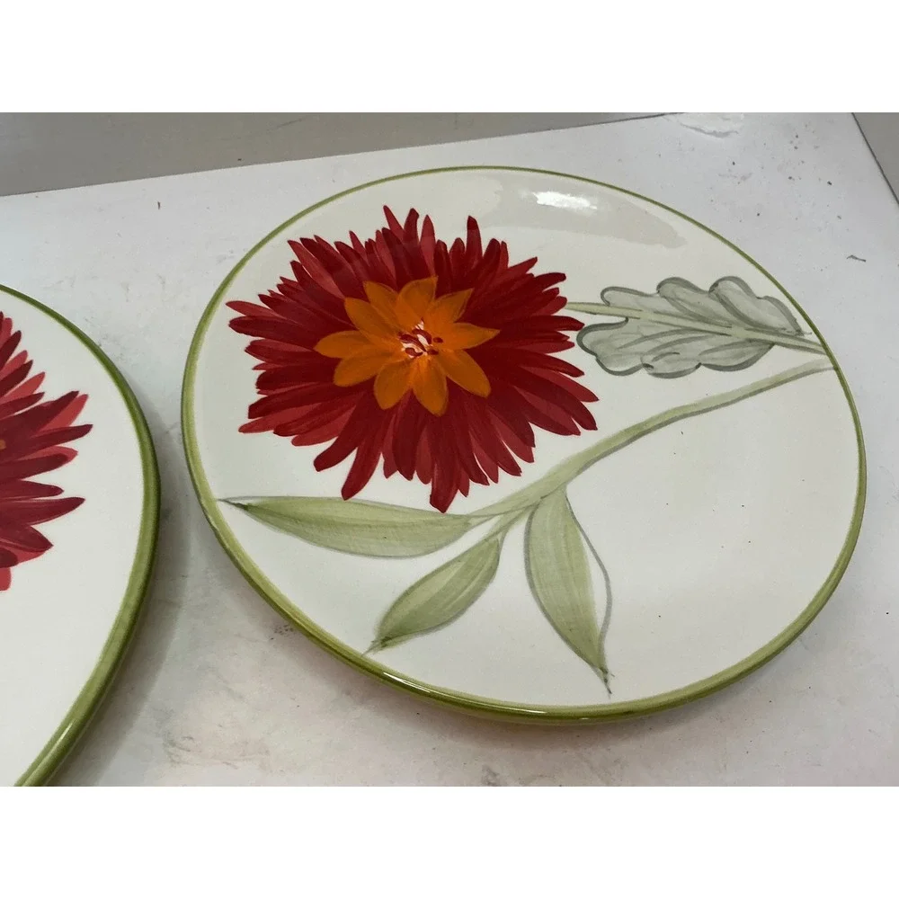 Dansk Lime Twist Dahlia Accent Salad Plates Handpainted Floral Set of 2 8.25